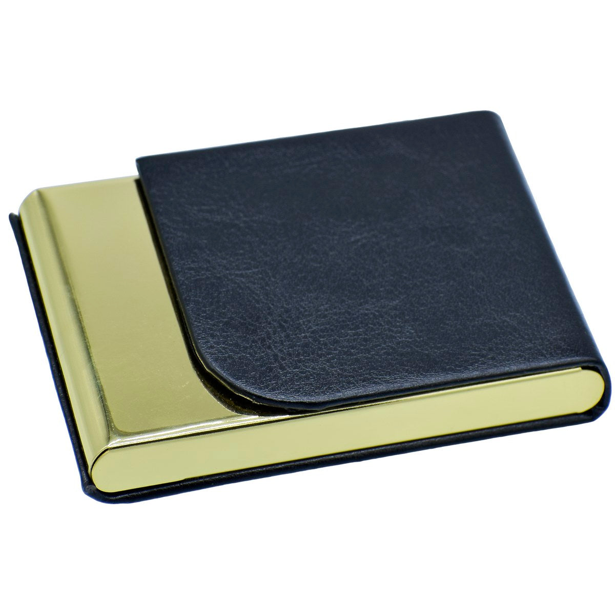 Executive Black Leatherette Business Card Holder with Gold Trim