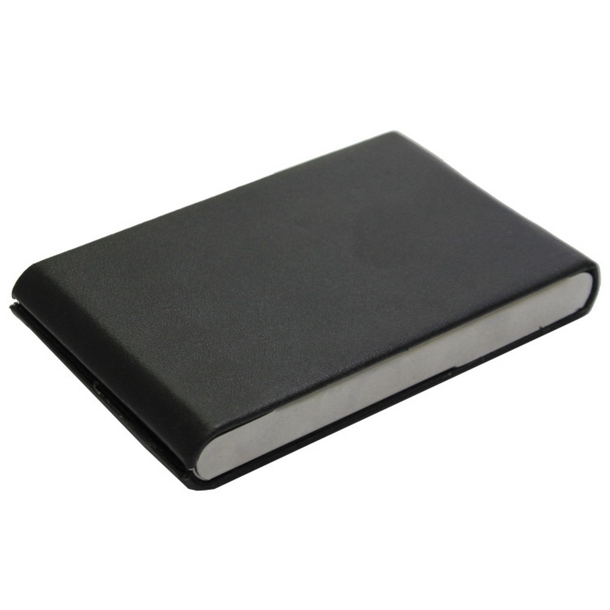 Premium Black Leatherette Business Card Holder with Steel Accent