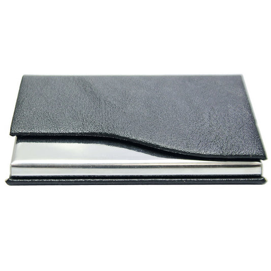Classic Black PU Leather Business Card Holder with Wave Cut Design