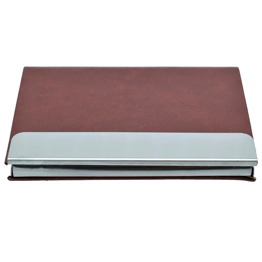 Tan PU Leather Business Card Holder with Steel Accent