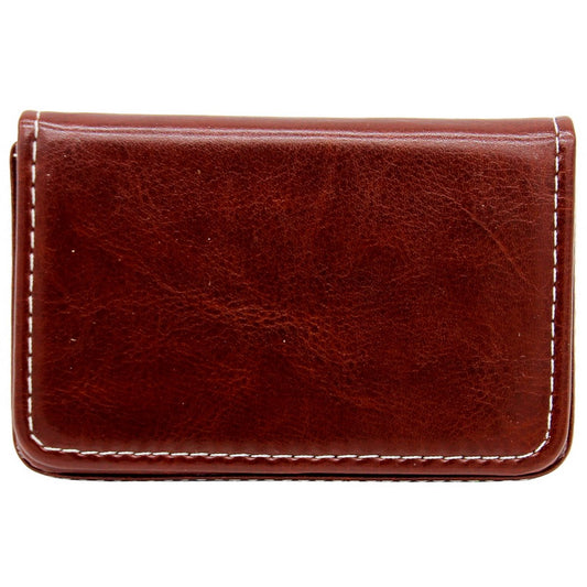 Vintage Brown Leatherette Card Holder with Contrast Stitching
