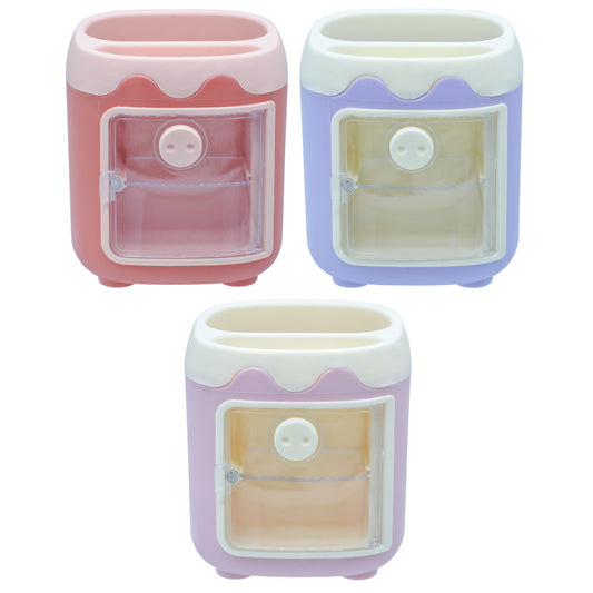 Cute Dual-Compartment Pen Holder with Mini Drawer