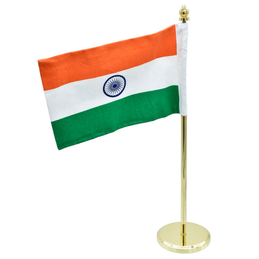 Premium Indian Table Flag on Tall Gold-Plated Stand