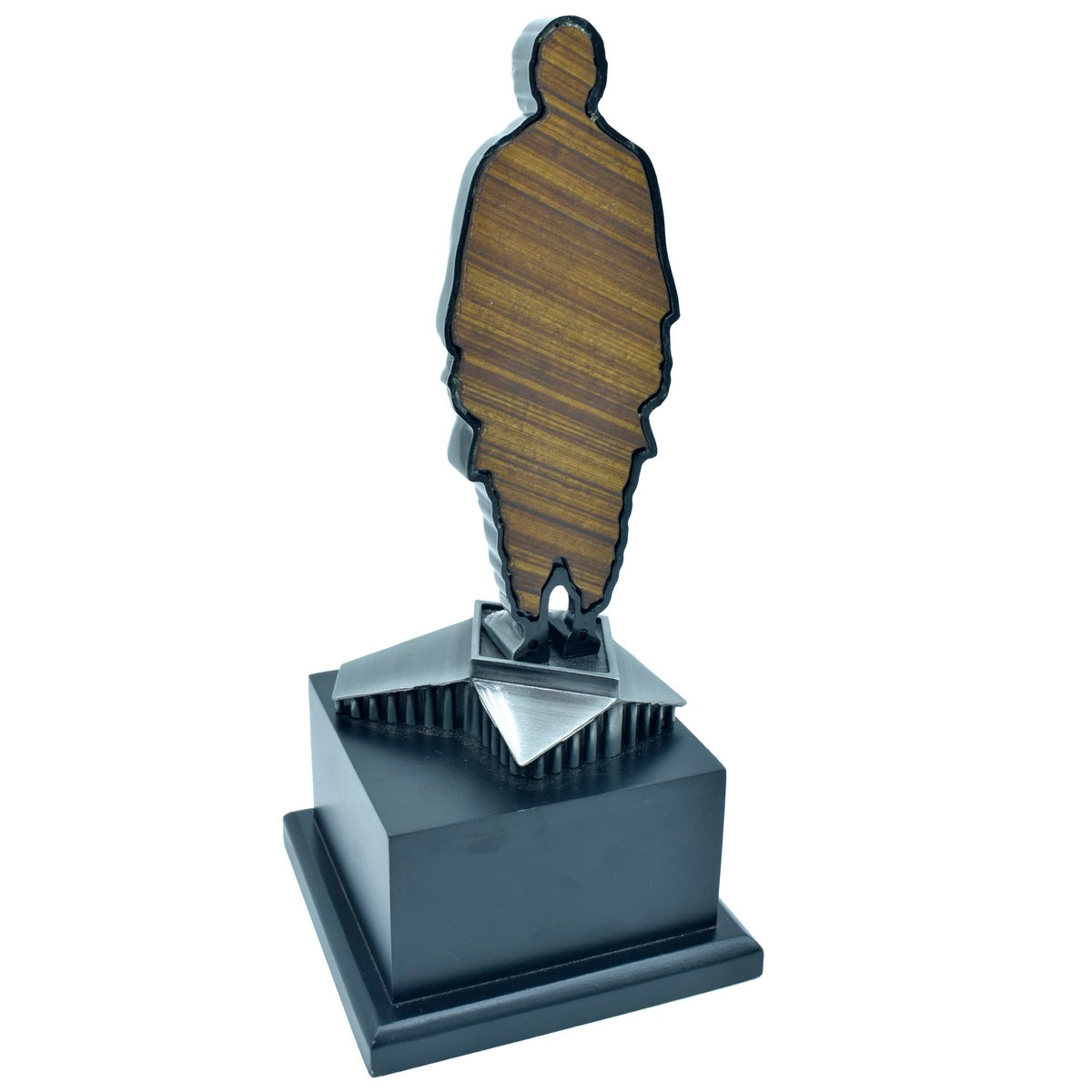 Wood Heart Sardar Vallabhbhai Patel Metal Statue on Black Wooden Base