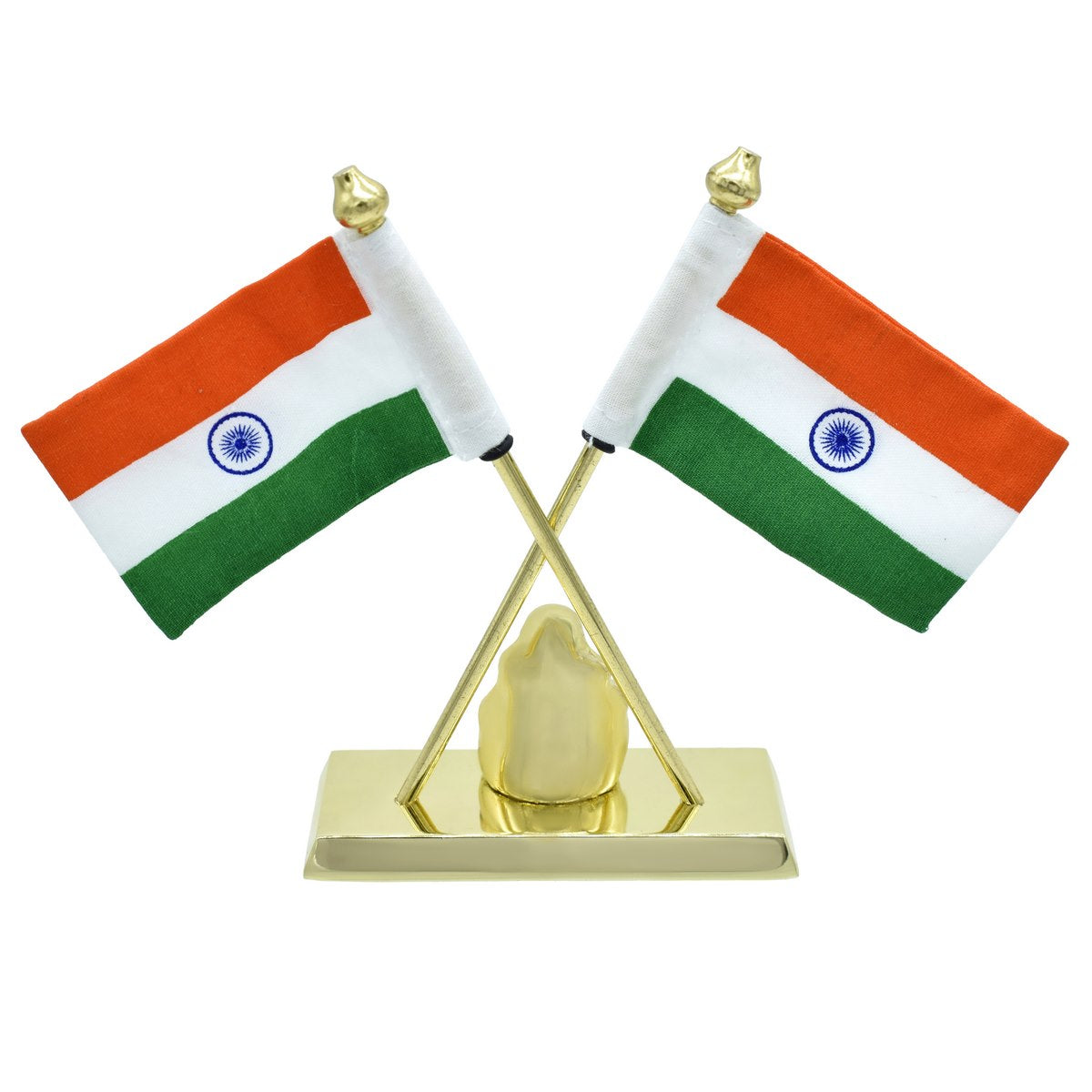 Twin Indian Flags with Golden Ganesha Idol – Tabletop Display