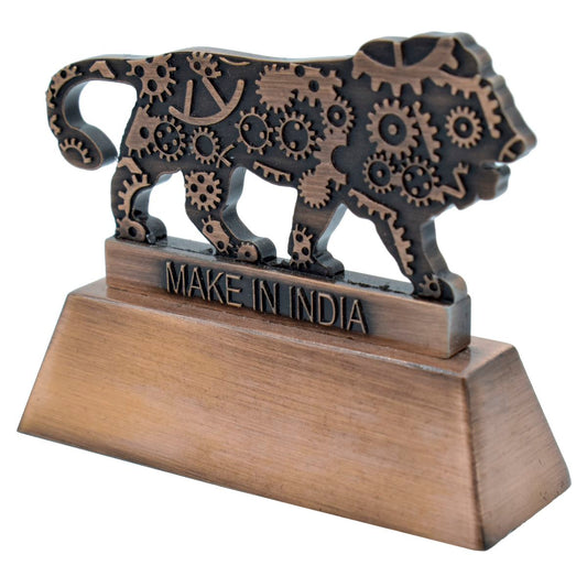 Wood Heart "Make in India" Lion Desktop Showpiece