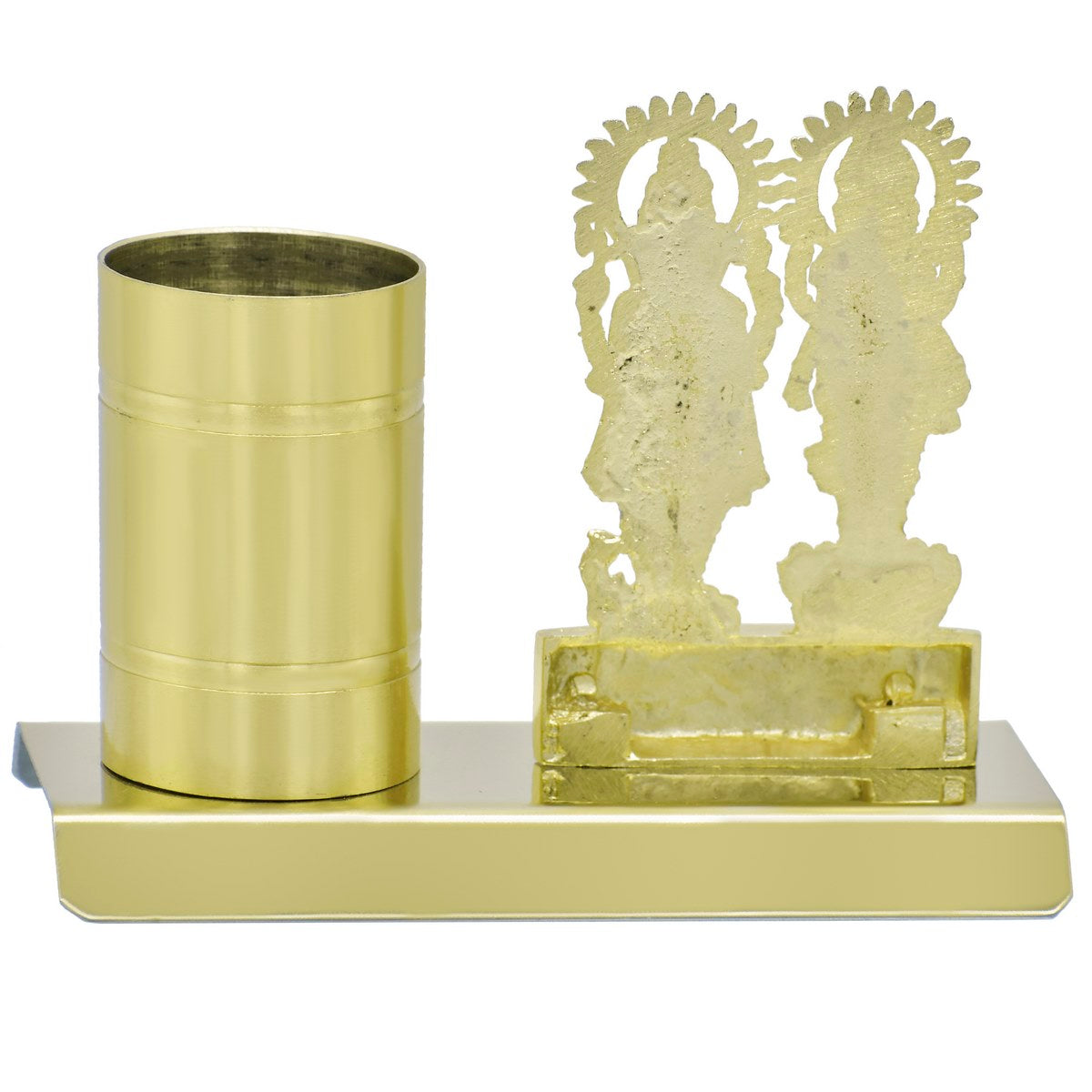 Wood Heart Lakshmi Ganesh Divine Pen Holder – Gold Finish