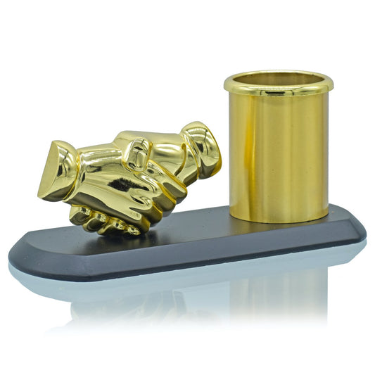 Golden Handshake Pen Stand – Elegant Desk Organizer