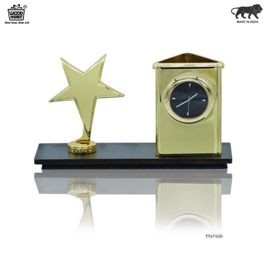 Golden Star Desk Organizer with Clock – Stylish Desktop Utility Stand