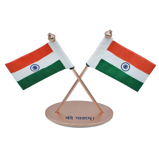 Dual Indian Flag Table Stand – Rose Gold Edition
