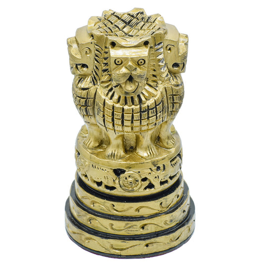 Wood Heart Polished Golden Ashoka Pillar Emblem