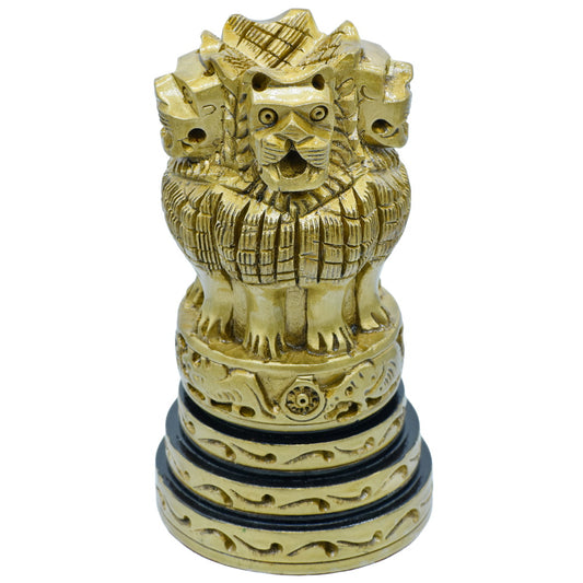 Wood Heart Polished Golden Ashoka Pillar Emblem