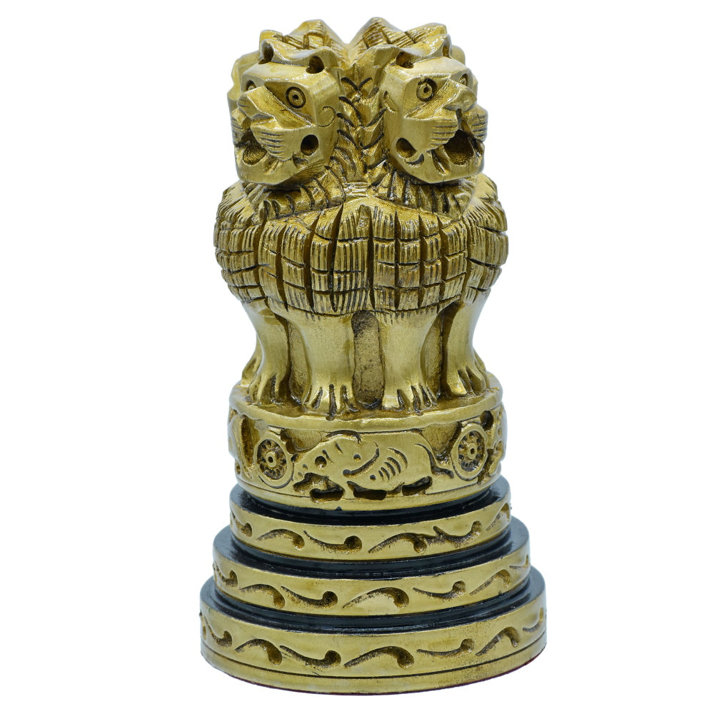 Wood Heart Polished Golden Ashoka Pillar Emblem
