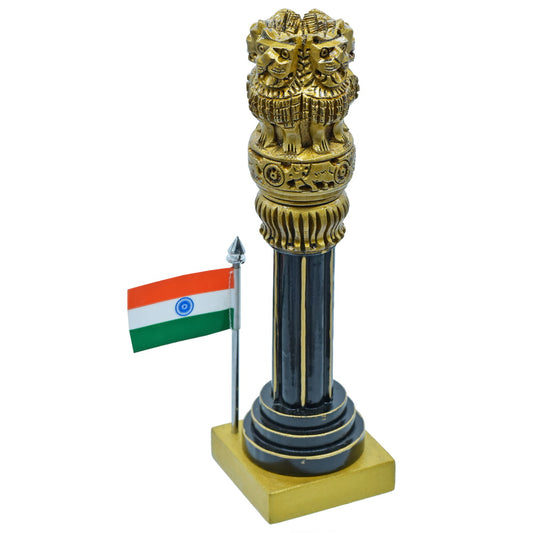 Polished Golden Ashoka Pillar with Indian Flag