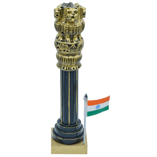 Polished Golden Ashoka Pillar with Indian Flag