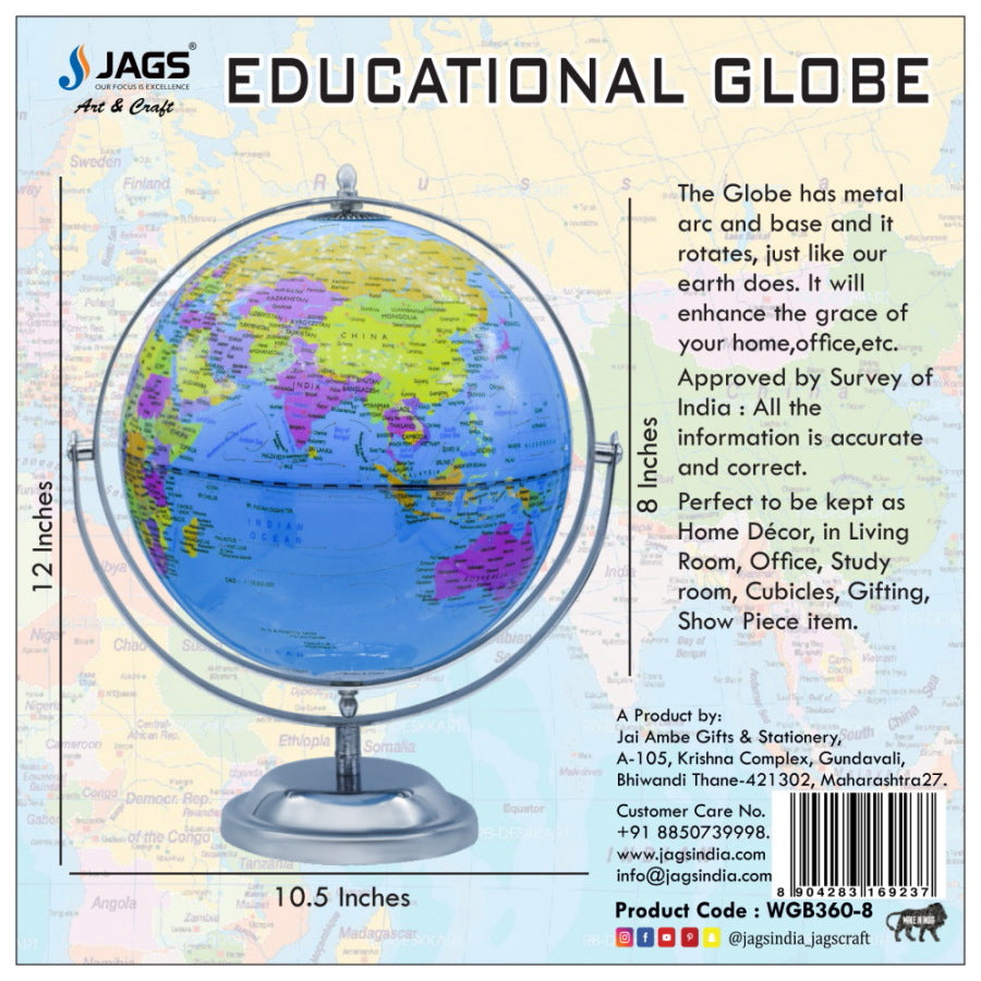Classic World Globe with Chrome Stand – Educational & Decorative