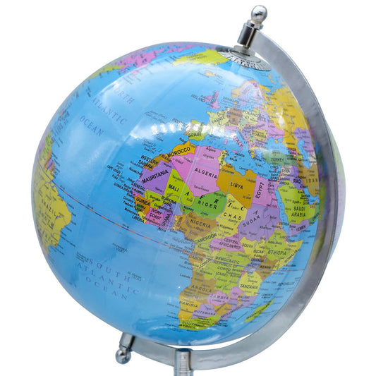 Premium Blue World Globe with Chrome Finish Stand – 8 Inch