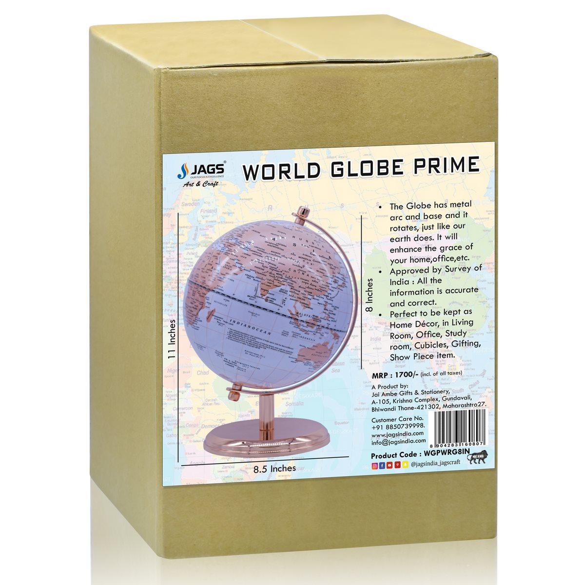 Luxury Rose Gold Decorative World Globe – 8 Inch