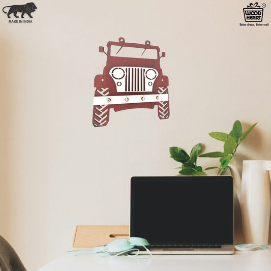 Jeep Design Wooden Key Holder – 4 Hook Wall Hanging Organizer