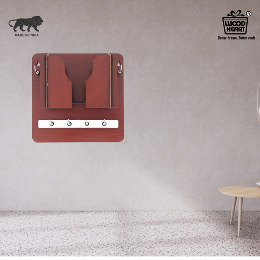 Multipurpose Wooden Key Holder with Letter & Mobile Organizer