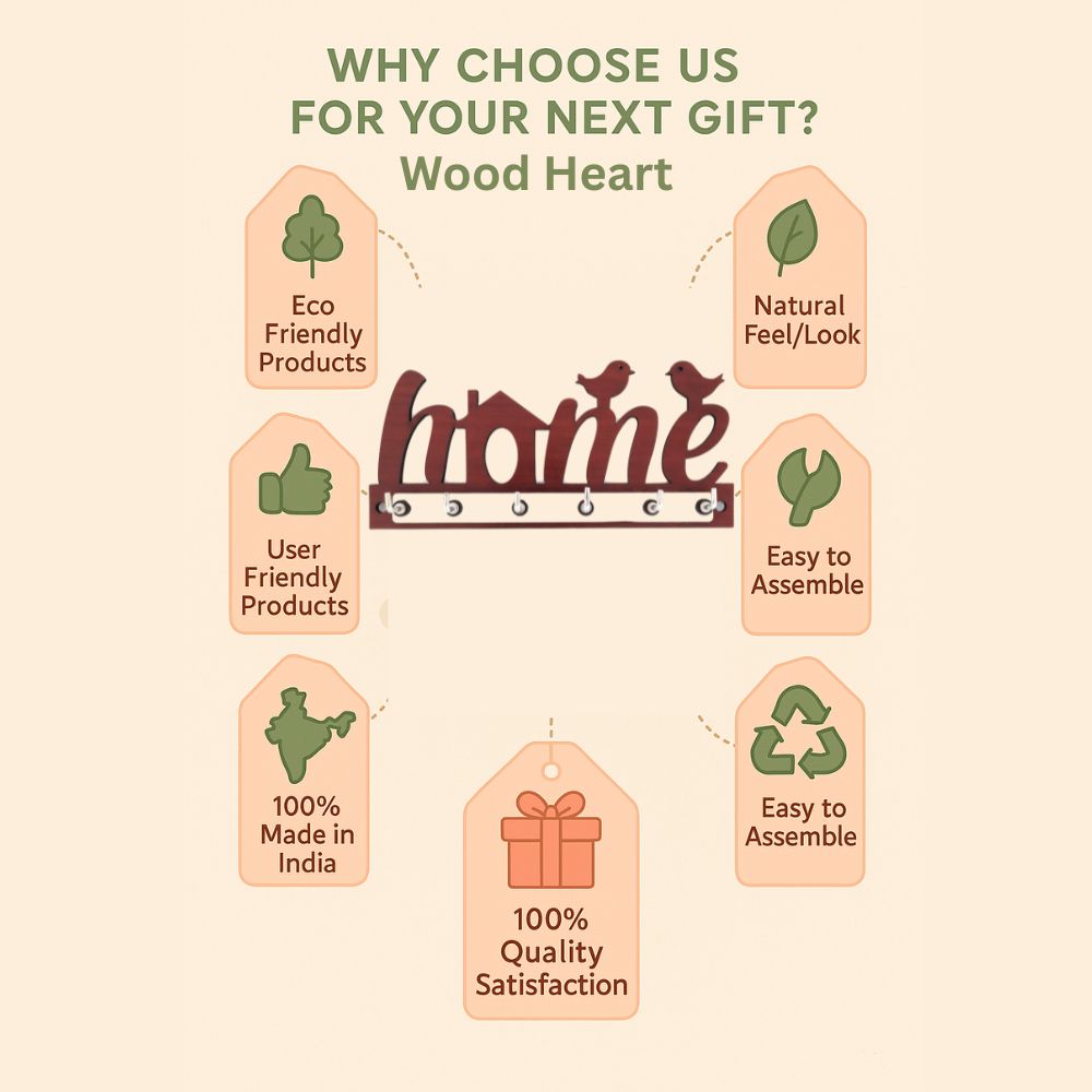 Wooden HOME Key Holder with Bird Design