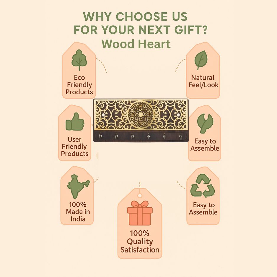 Wooden Key Holder with Golden Peacock Mandala Design