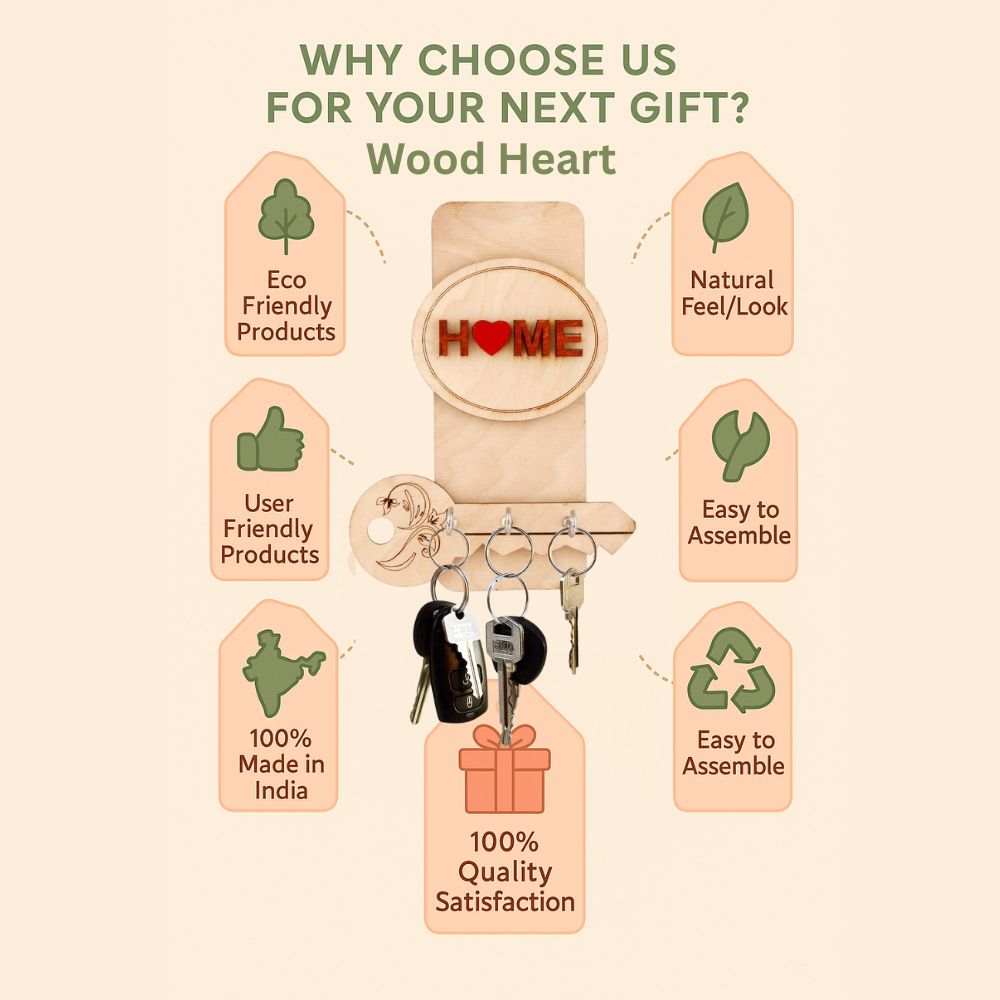 HeartKey Home Wooden Key Holder