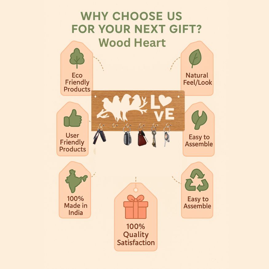 LoveBirds Wooden Wall Key Holder