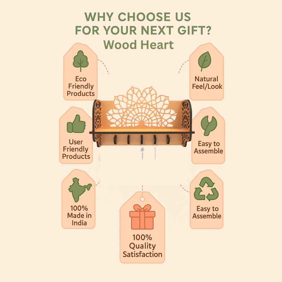 Mandala Art Wooden Key Holder with Shelf