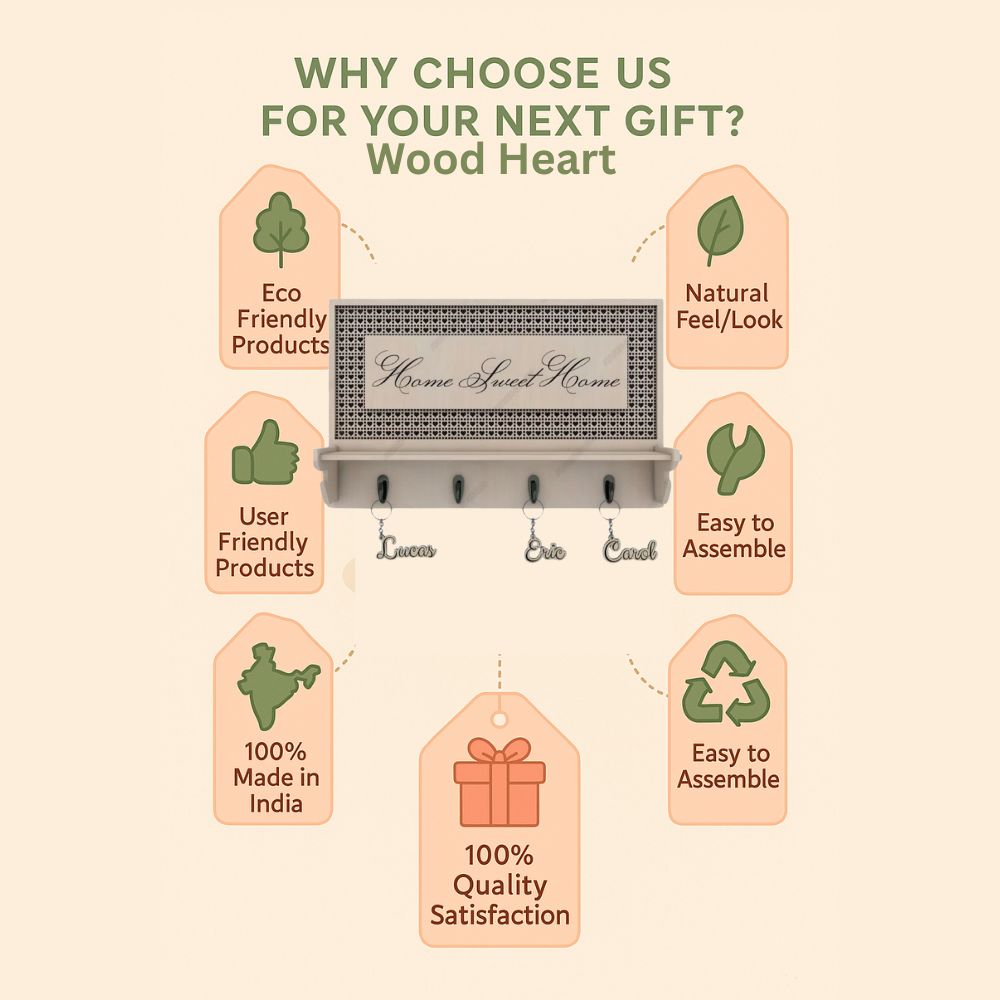 Home Sweet Home Designer Key Holder with Shelf – Beige Finish