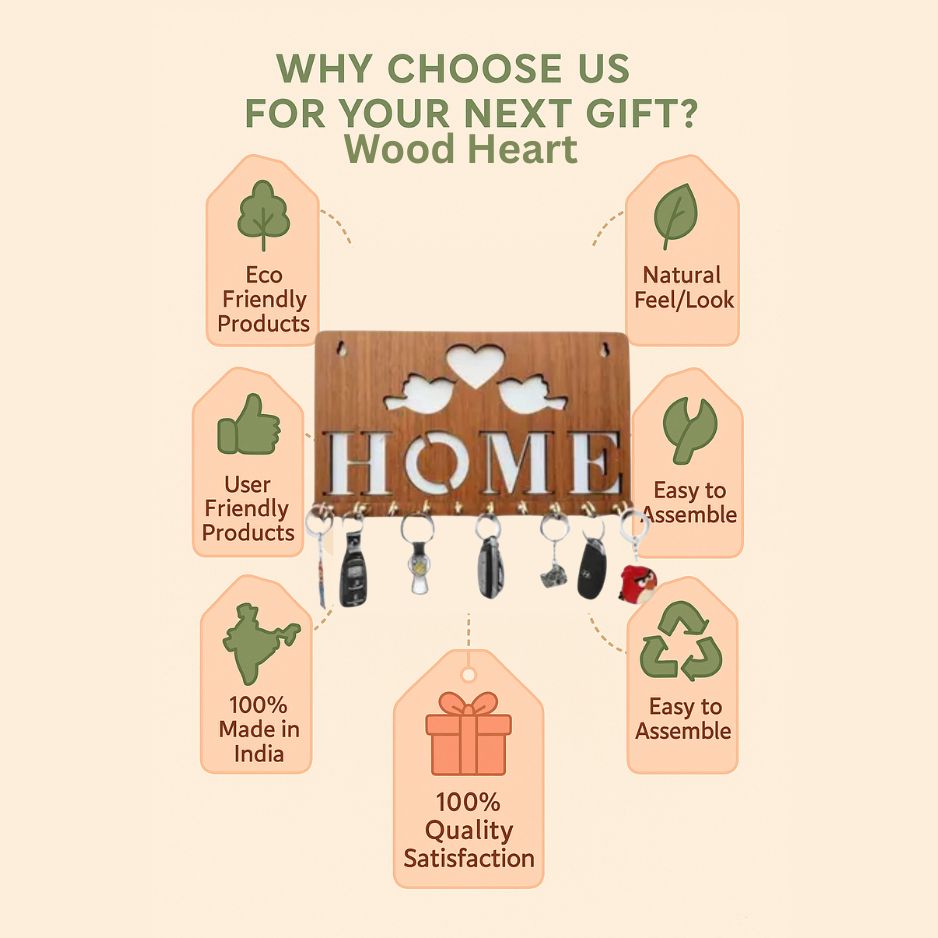 Wooden “HOME” Love Birds Key Holder – Wall Mounted Organizer