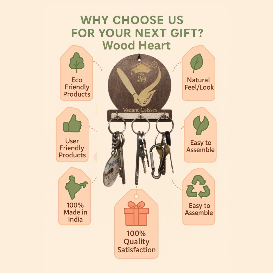 Vedant Classes Logo Wooden Key Holder – Custom Engraved Branding Piece