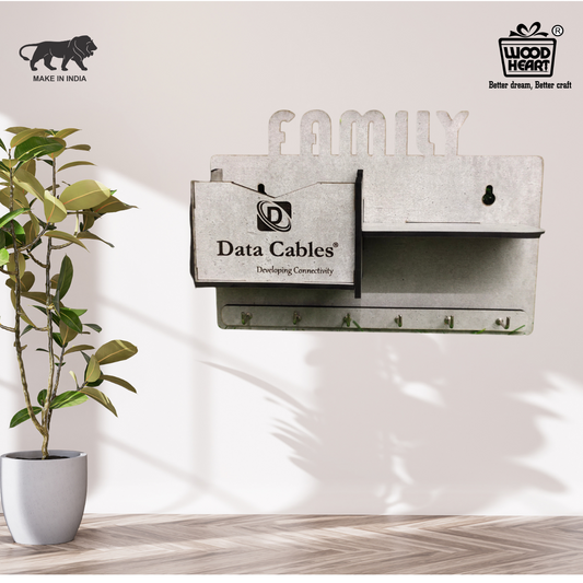 FAMILY Wall Mounted Key Holder & Mail Organizer – With Branding Pocket