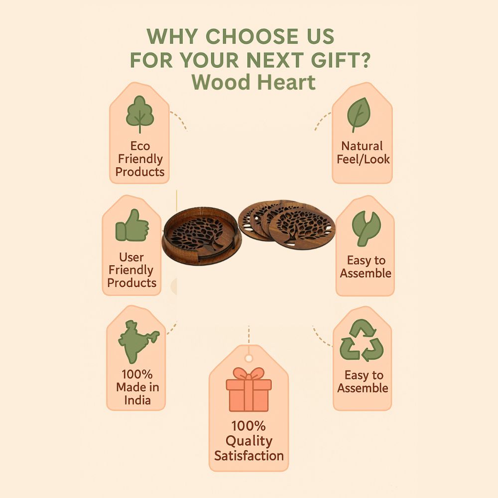 Wooden Round Coaster with Tree of Life Cutwork Design