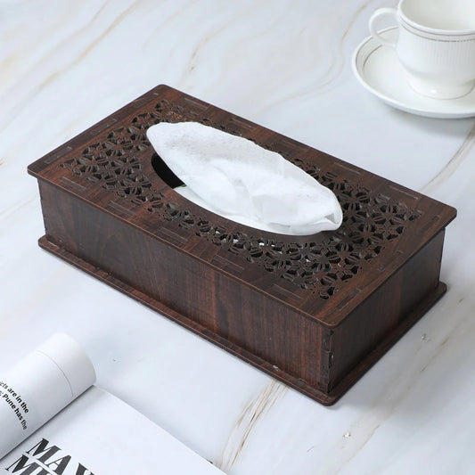 Premium Wooden Tissue Box with Geometric Cutwork Design