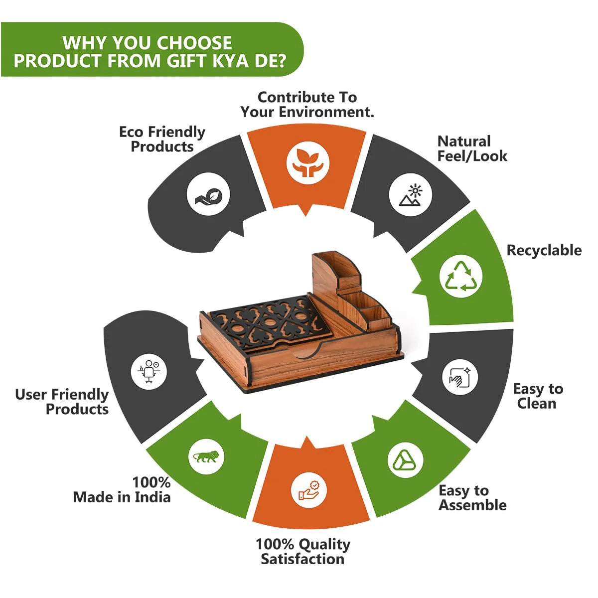 Premium Wooden Office Desk Organizer Set with Decorative Laser Cut Design