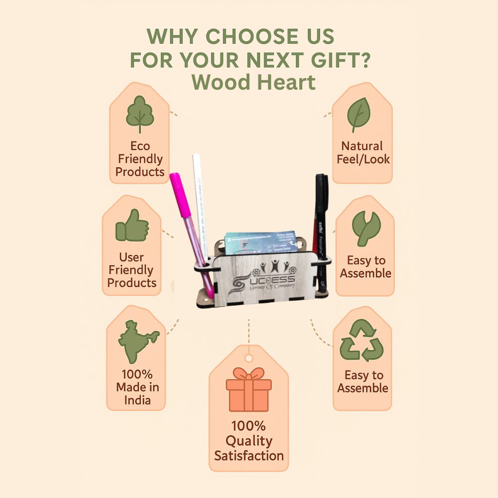 WoodHeart Compact Wooden Pen & Business Card Holder – Signature Edition