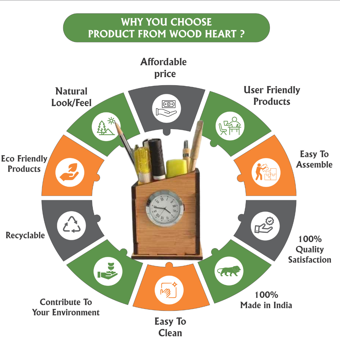 WoodHeart Asymmetric Wooden Desk Clock