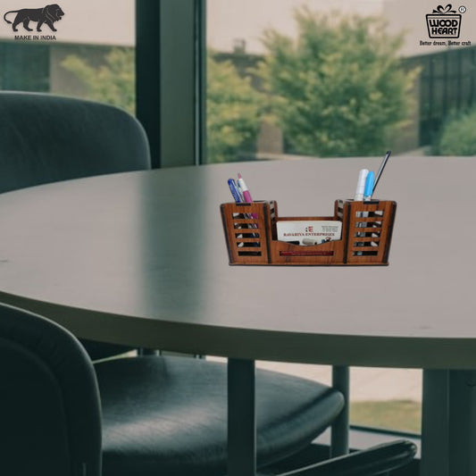 WoodHeart Twin Pen Holder with Business Card Stand