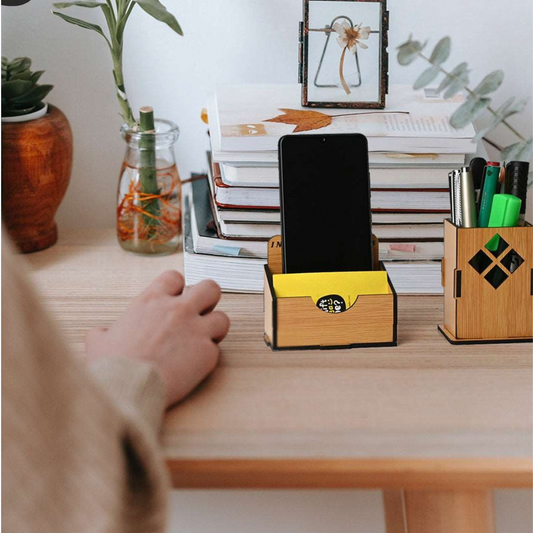 WoodHeart Wooden Desk Organizer Combo – Motivational Quote Edition