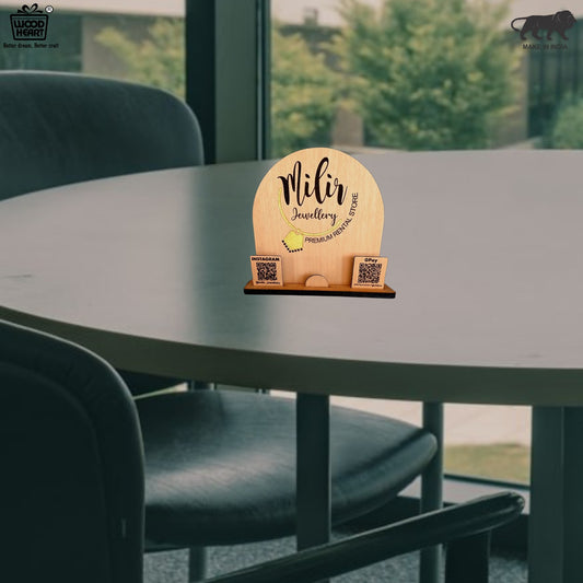 Wooden Dual QR Code Display Stand – Jewellery Store Edition