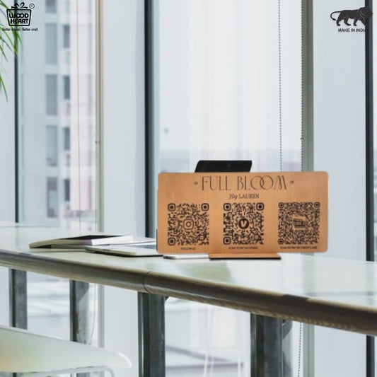 Wooden Triple QR Code Display Stand – Full Bloom by Lauren