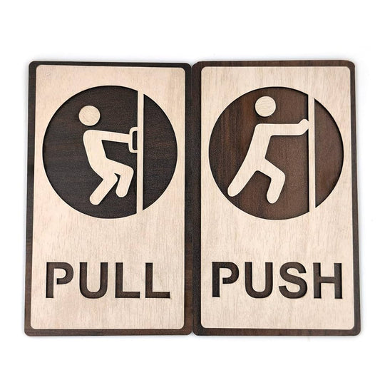Wooden Push & Pull Door Sign Board with Human Figure Icons