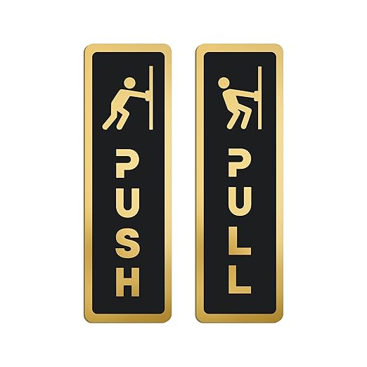 Premium Black & Gold Push/Pull Door Sign Plates with Icon