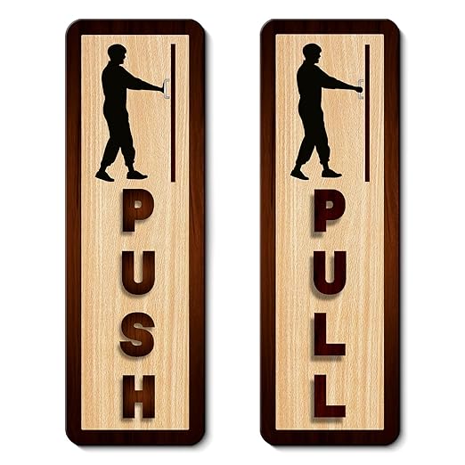 Vertical Wooden Push & Pull Door Sign Board – Silhouette Figure Design