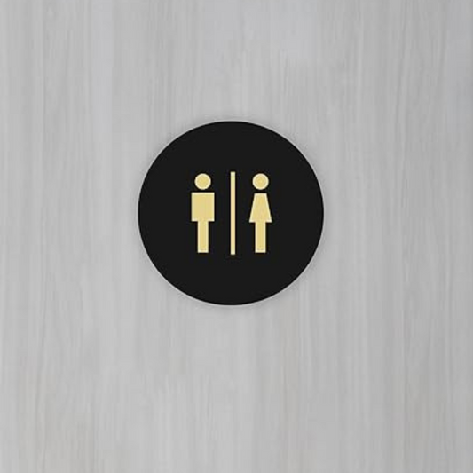 Round Black & Gold Unisex Washroom Sign