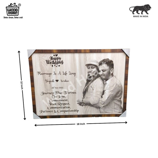 Personalized Wooden Wedding Photo Frame | Custom Engraved Couple Gift Plaque by Wood Heart