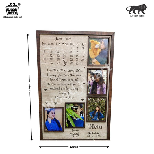 Personalized Wooden Birthday Calendar Photo Frame | Custom Engraved Gift for Special Occasions
