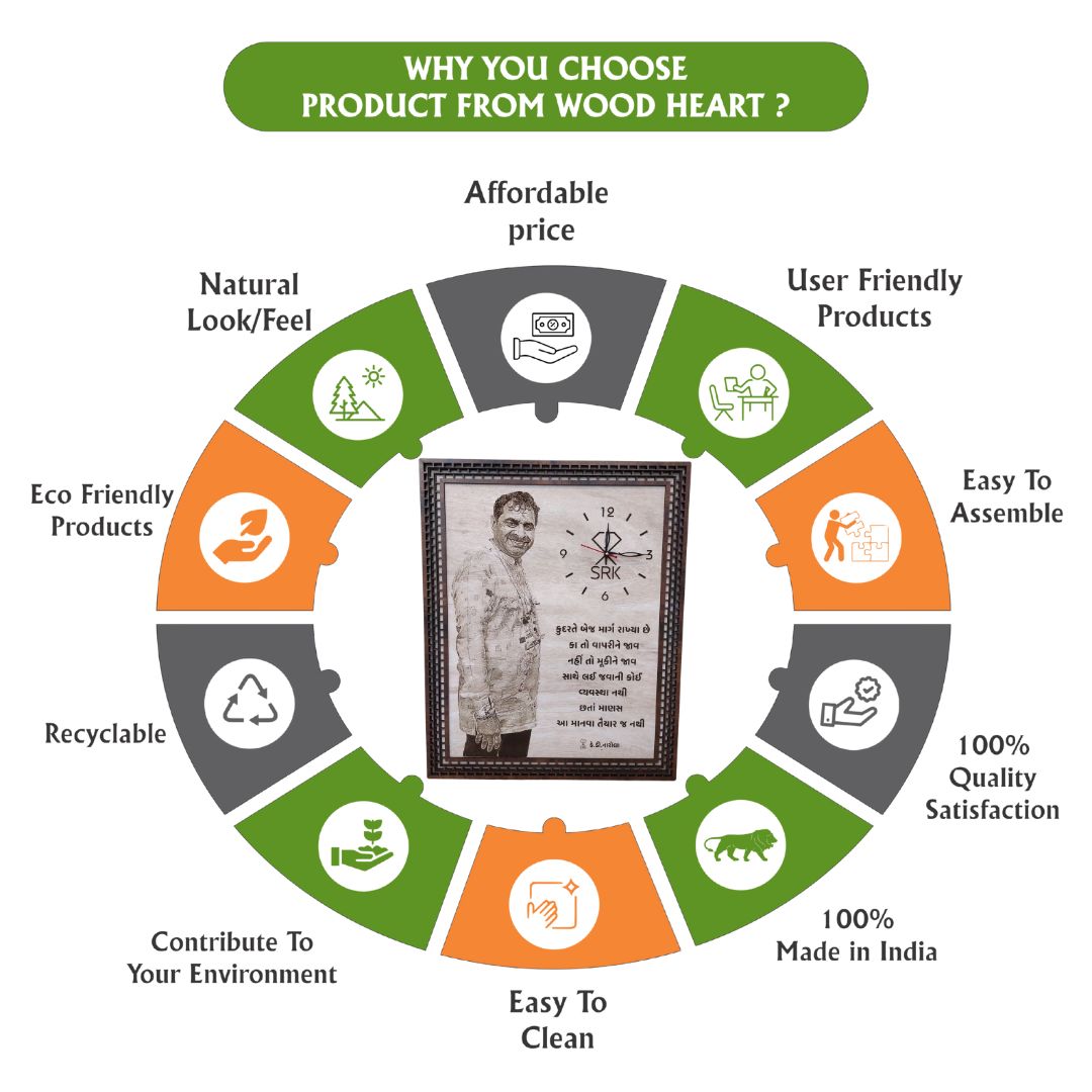 Personalized Wooden Photo Frame with Clock | Custom Engraved Gift | Unique Wooden Wall & Table Decor by Wood Heart