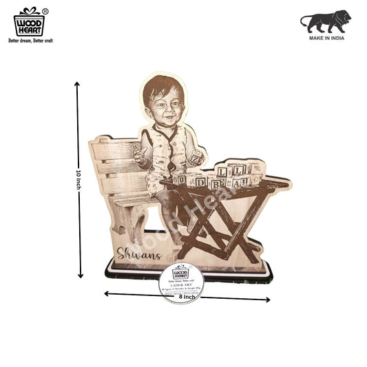 Personalized Wooden Cutout Photo Frame – Kids Custom Laser Engraved Design | Unique Baby Gift | Table Décor by Wood Heart